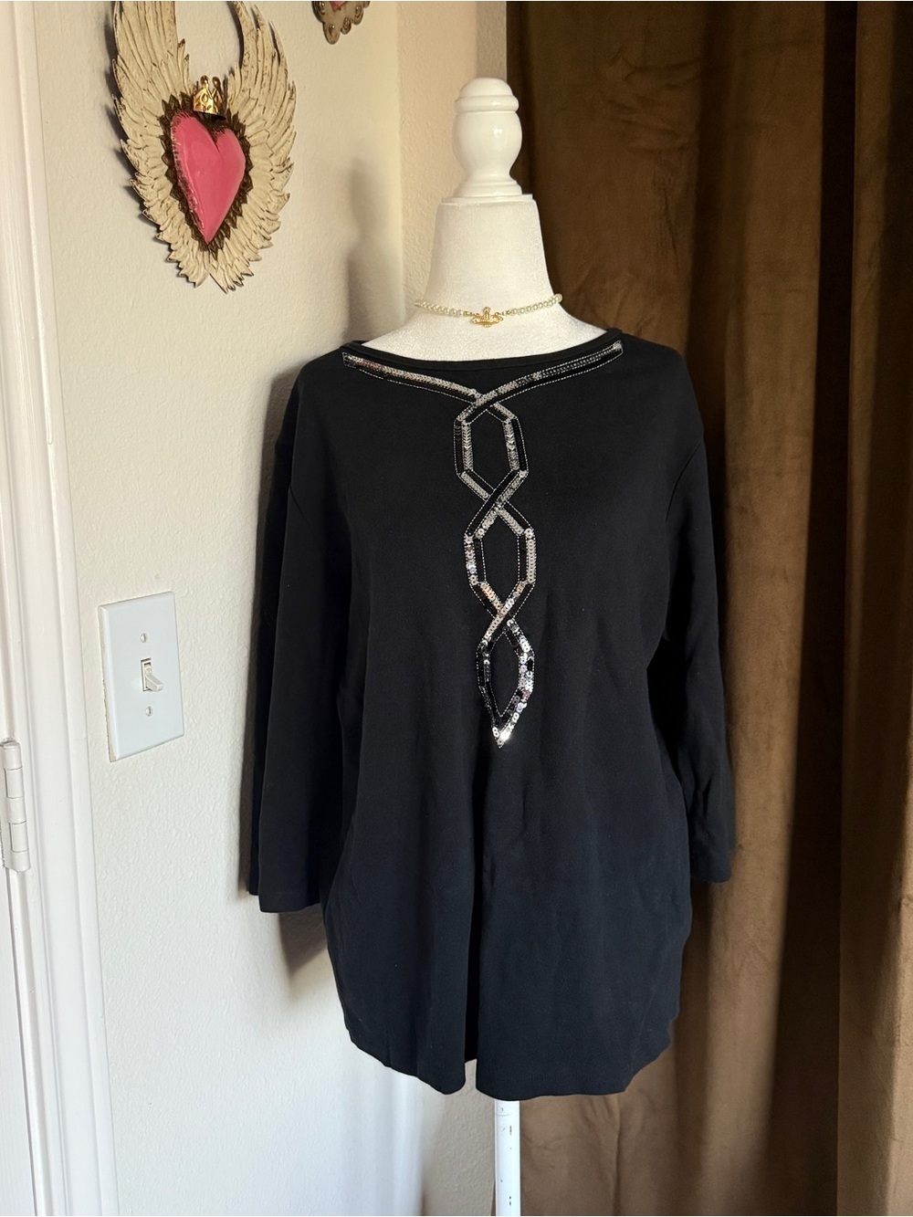 Bob Mackie Black Blouse with Silver Accents